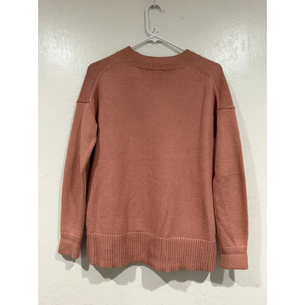 Madewell Button Side Crewneck Sweater Rose Terracotta XXS G1946 Cotton Blend